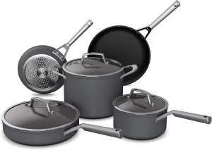 Ninja C38000 Foodi NeverStick Premium 8-Piece Cookware Set with Glass Lids, Hard-Anodized, Nonstick, Durable & Oven Safe to 500°F, Slate Grey