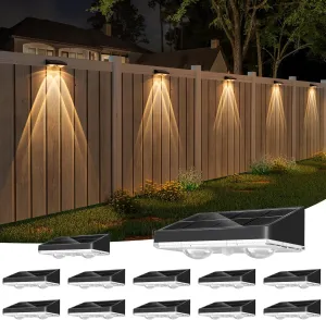 NIORSUN Solar Fence Lights,12 Pack Solars Deck Light,Warm White Color,Outdoor Bulb Waterproof Led IP65,Power Patio Lamp with Lenses for Outside/Backyard/Railing/Yard(Black)