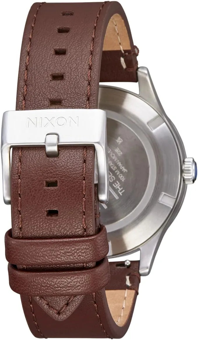 NIXON Sentry Solar A1347-100m Water Resistant Stainless Steel Solar Powered Analog Watch (40 mm Watch Face, 20-18 mm Custom Tapered Genuine Leather Band)