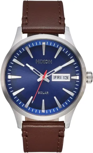 NIXON Sentry Solar A1347-100m Water Resistant Stainless Steel Solar Powered Analog Watch (40 mm Watch Face, 20-18 mm Custom Tapered Genuine Leather Band)