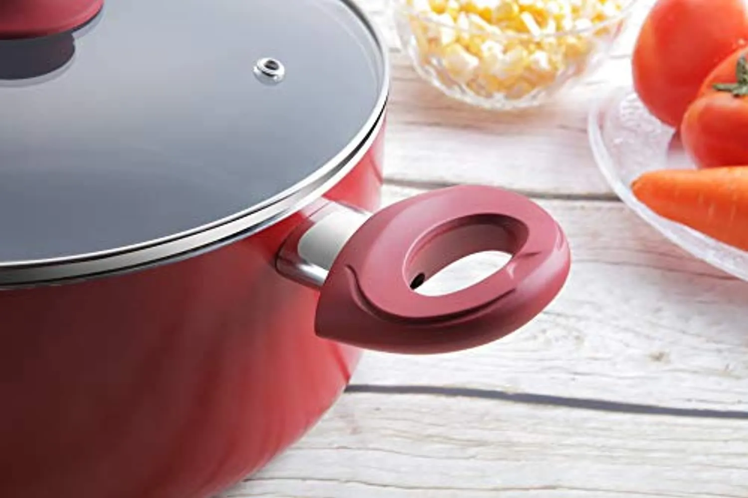 Non-Stick Ceramic Kitchen Cookware Set Pots and Pan-12 Piece Red