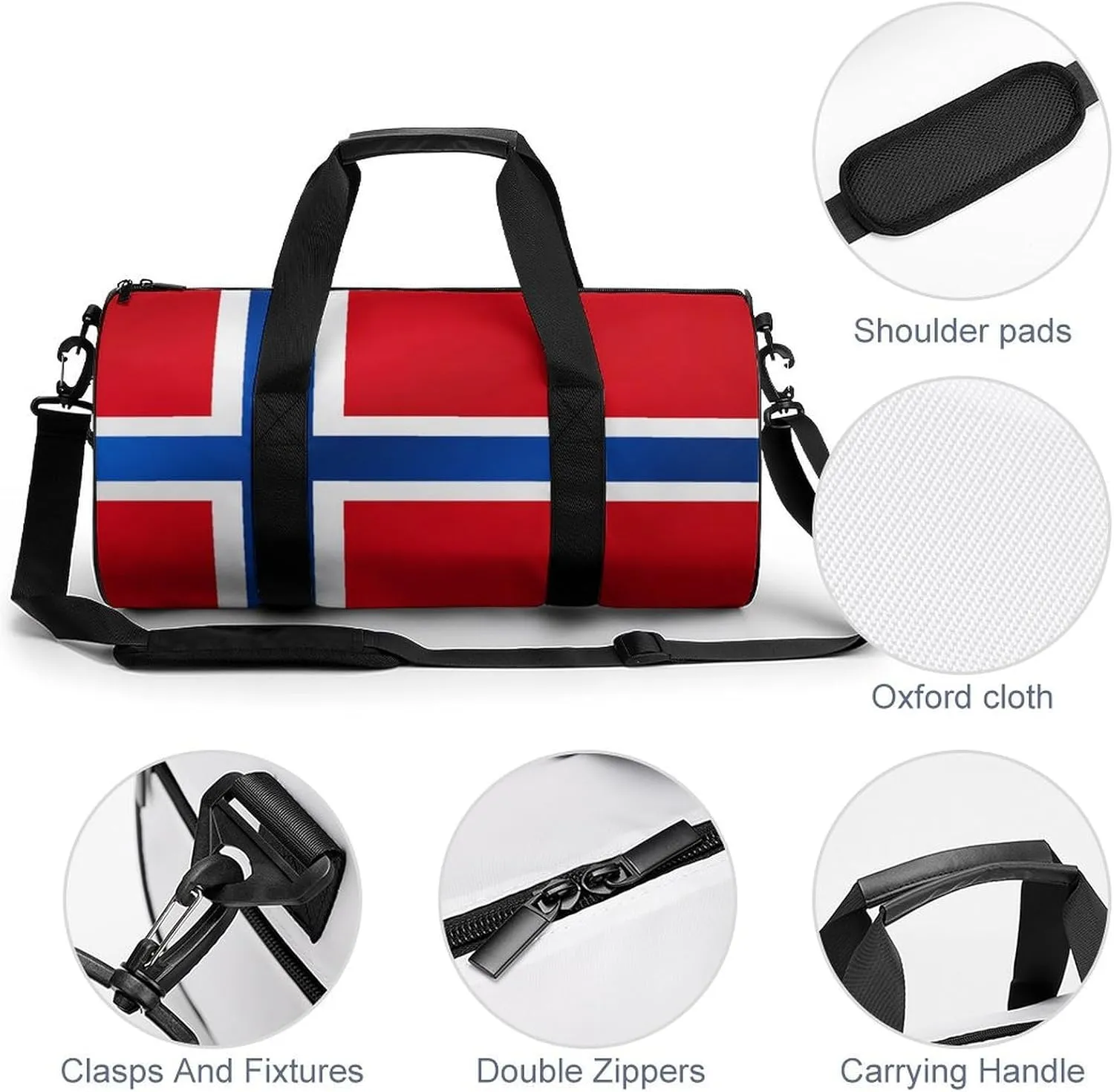 Norway Flag Sports Duffel Bag for Boys Girls with Dry Wet Separation Overnight Gym Bag