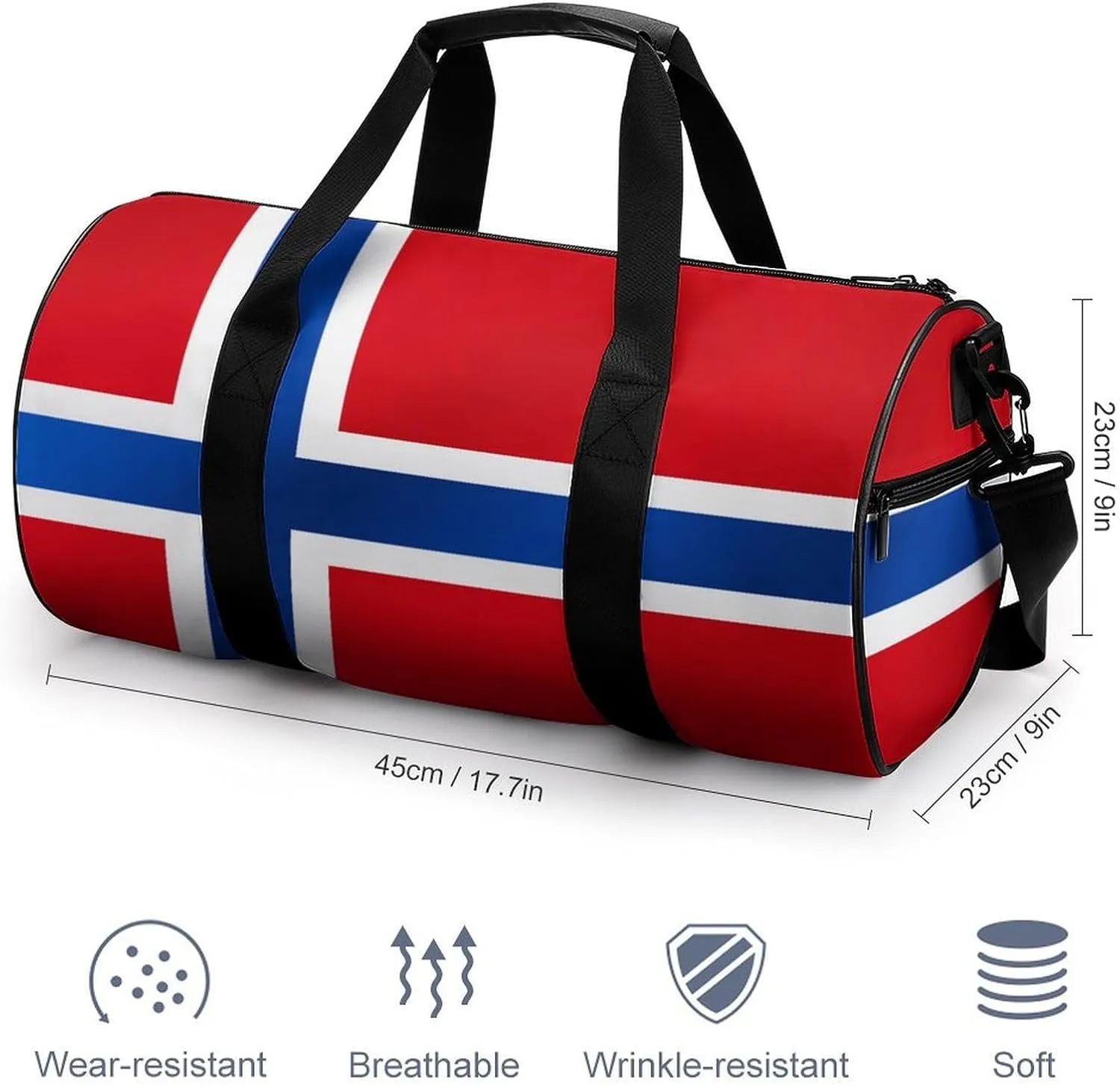 Norway Flag Sports Duffel Bag for Boys Girls with Dry Wet Separation Overnight Gym Bag