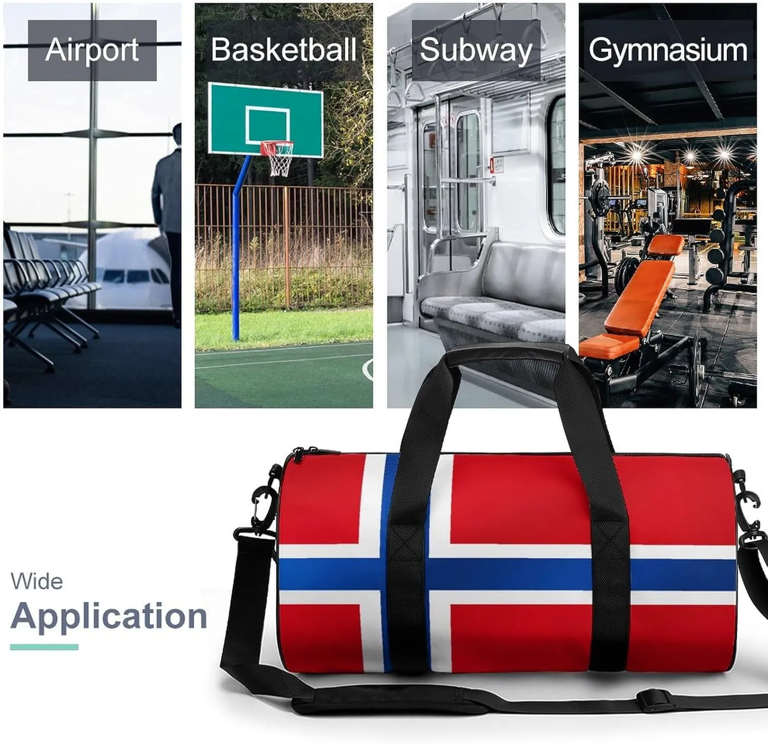 Norway Flag Sports Duffel Bag for Boys Girls with Dry Wet Separation Overnight Gym Bag