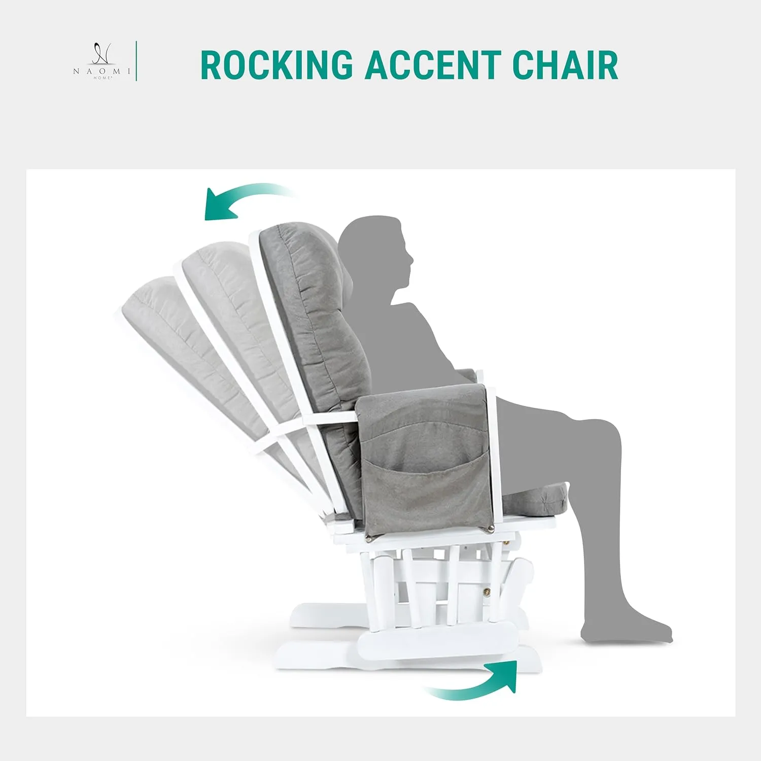 Nursery Glider & Ottoman Sets, Reclining Swivel Glider Rocker with Ottoman, Nursery Rocking Breastfeeding Maternity Chair for Baby Room, Recliner Glider with Ottoman, Padded Arms - White, Dark Gray