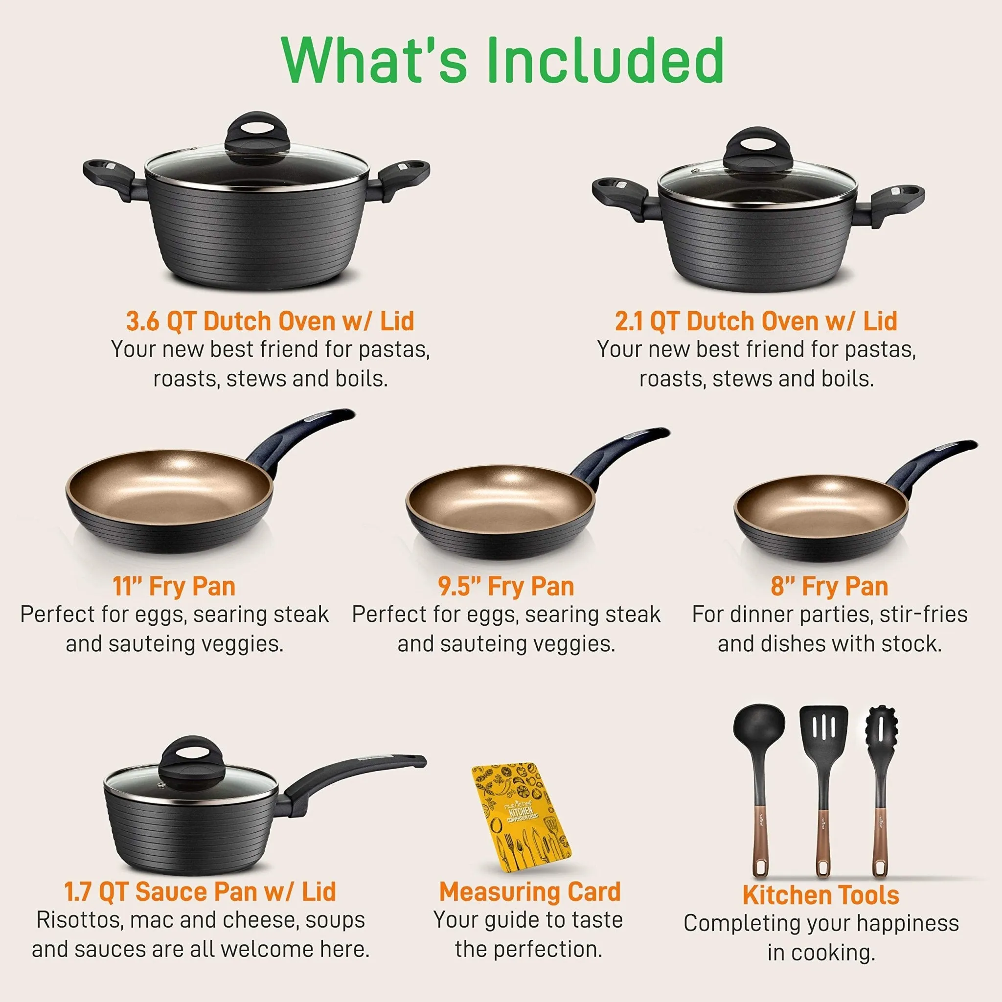 Nutrichef 12 piece Kitchen Set - Grey