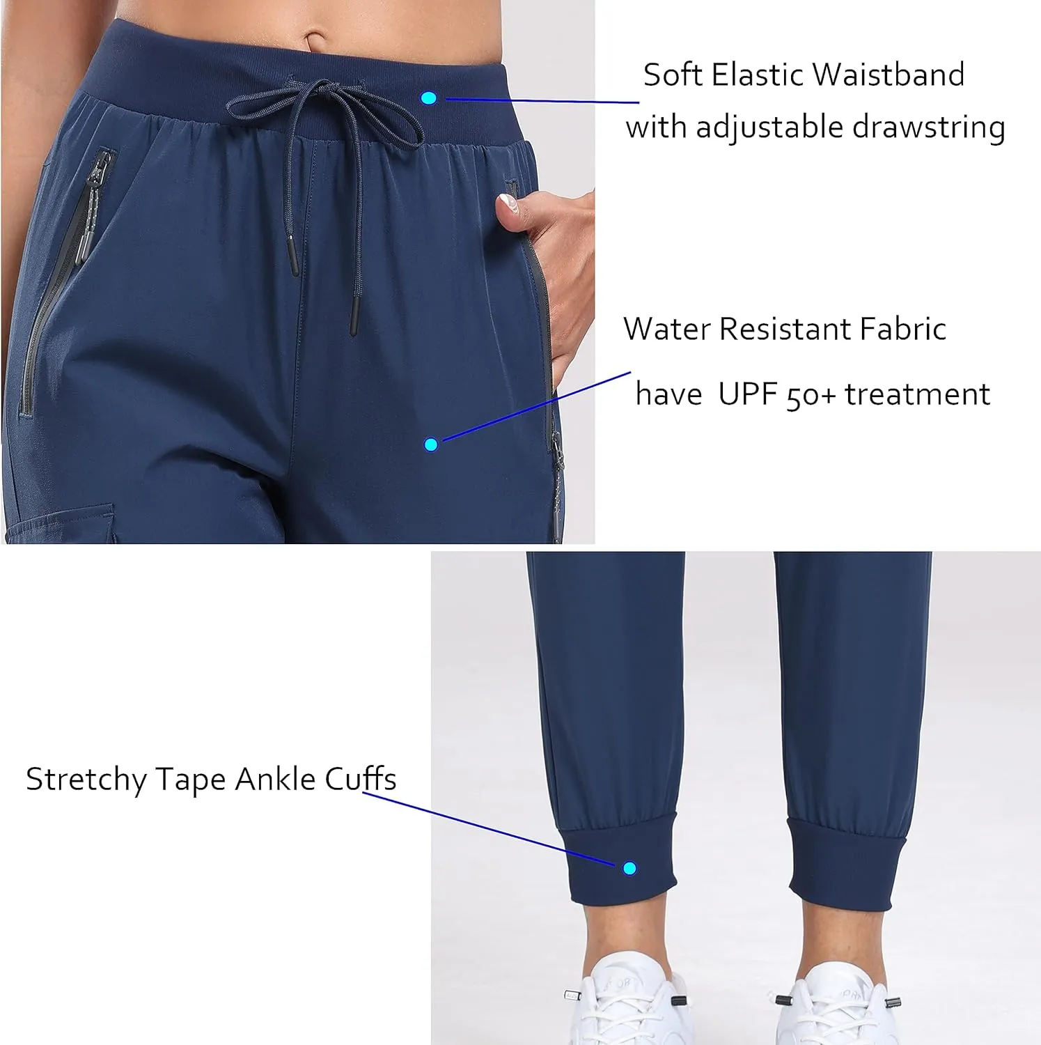 Oalka Women's Cargo Hiking Pants Lightweight Travel Pockets Joggers Quick Dry