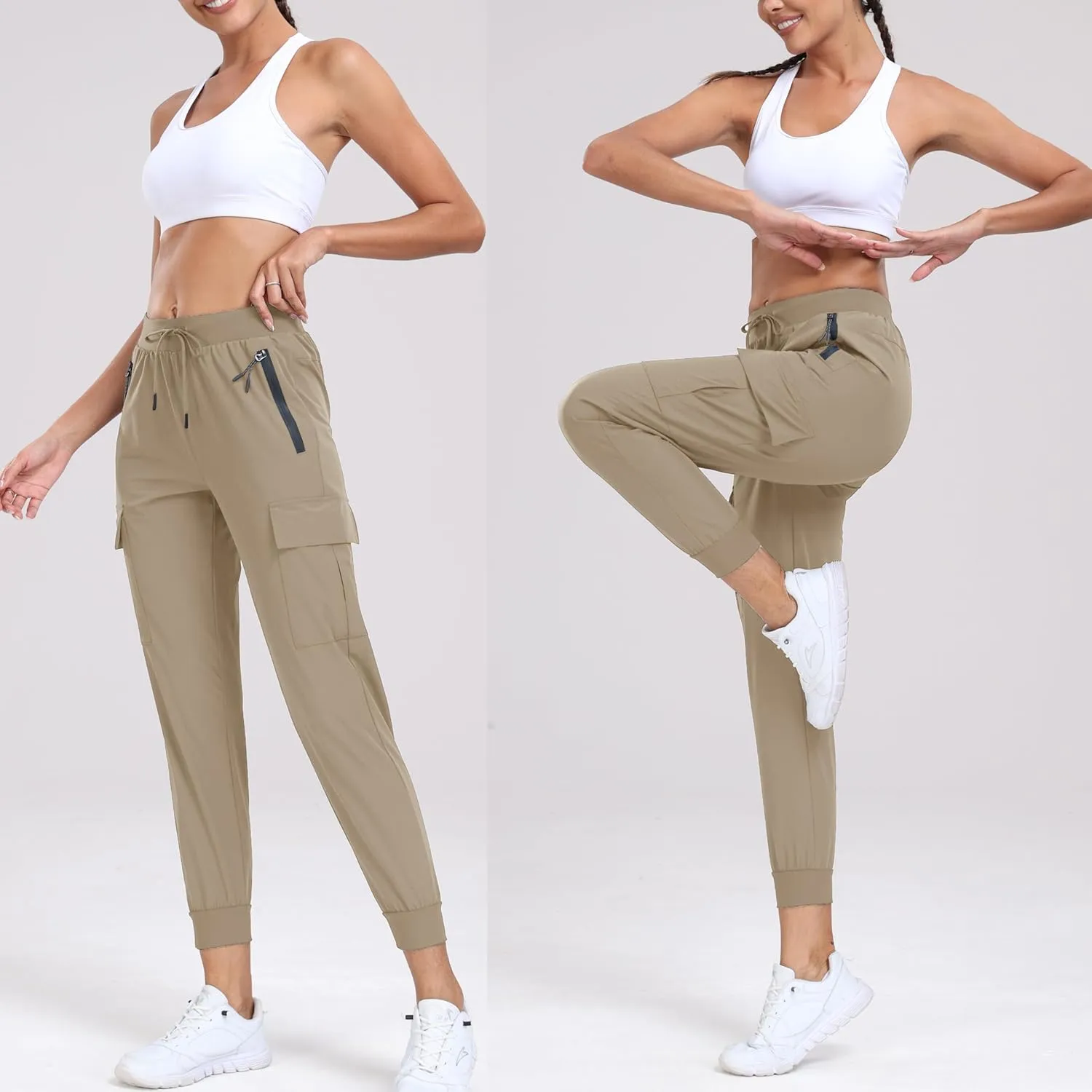 Oalka Women's Cargo Hiking Pants Lightweight Travel Pockets Joggers Quick Dry