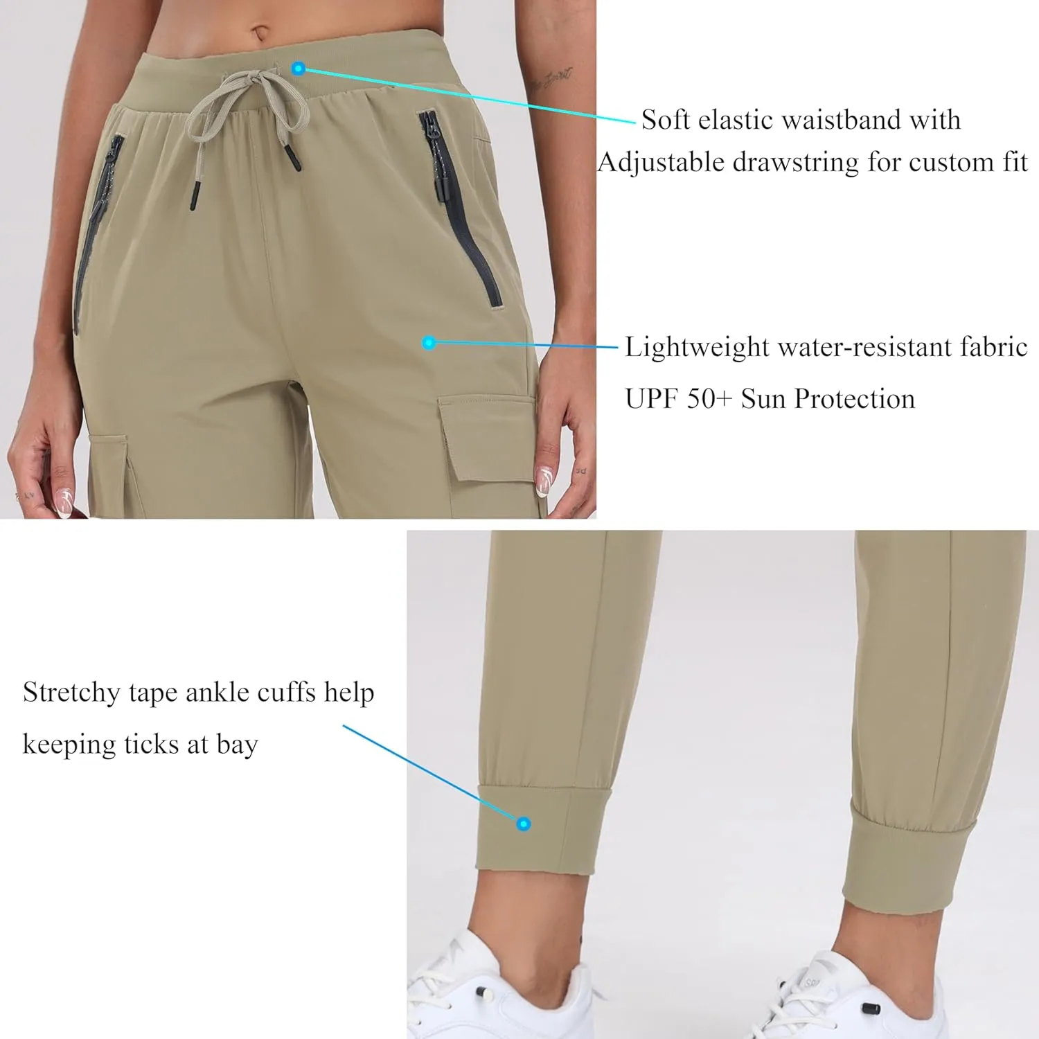 Oalka Women's Cargo Hiking Pants Lightweight Travel Pockets Joggers Quick Dry