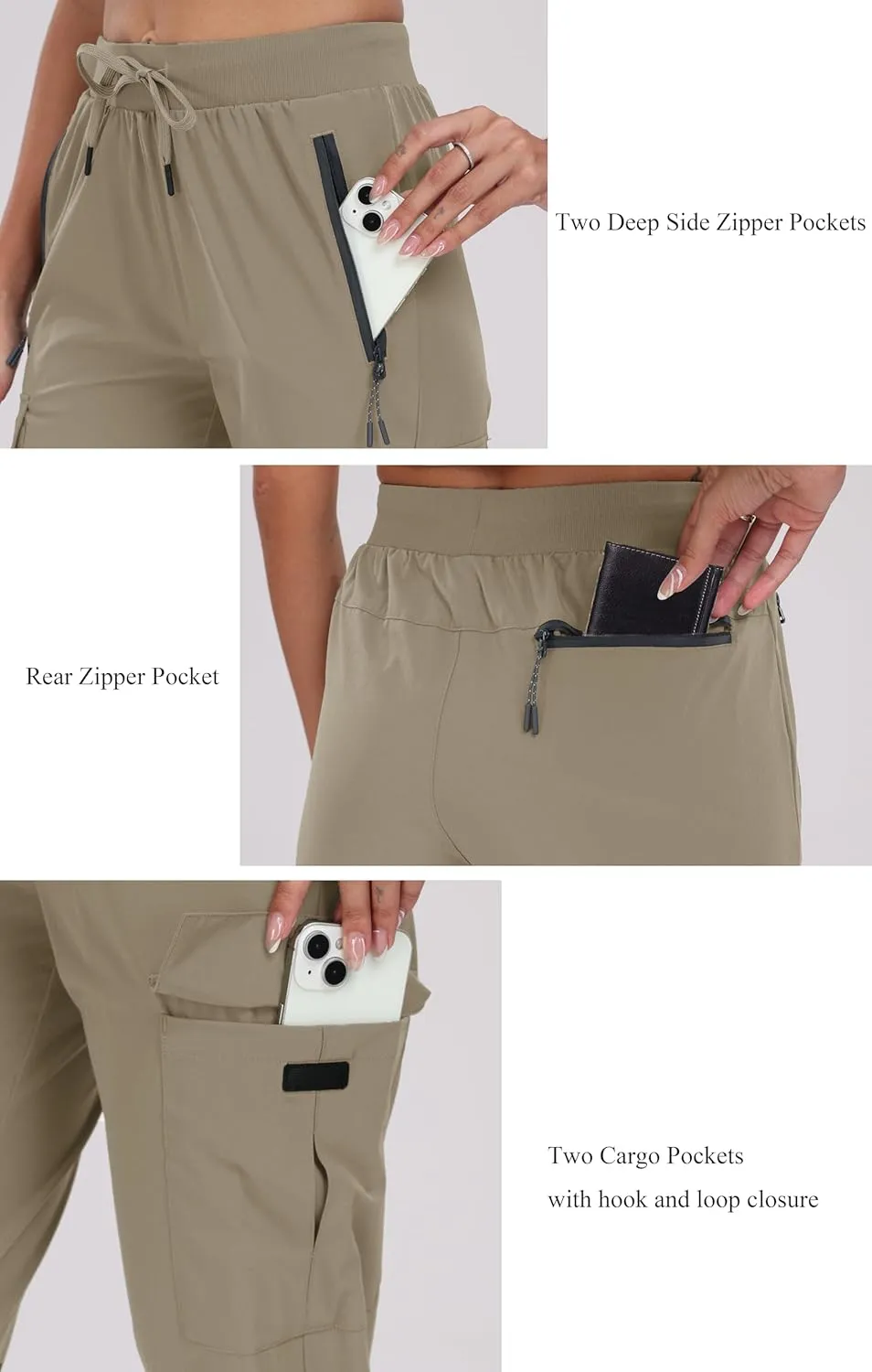 Oalka Women's Cargo Hiking Pants Lightweight Travel Pockets Joggers Quick Dry