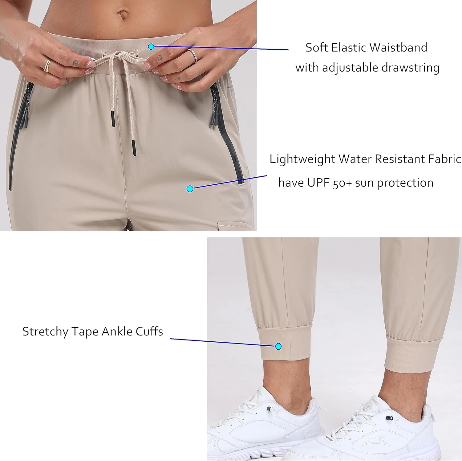 Oalka Women's Cargo Hiking Pants Lightweight Travel Pockets Joggers Quick Dry