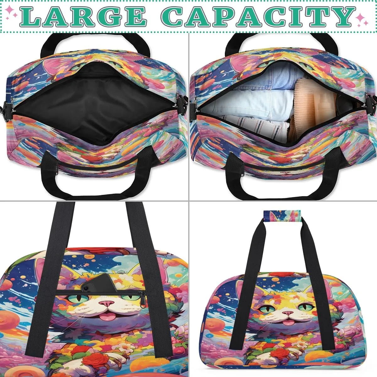 Ocean Cat Kids Overnighter Duffel Bags for Boys, Carry-On Size Sports Gym Bag with Front Zipper Pocket for School Practice or Overnight Travel Weekender Sleepover Tote Bag