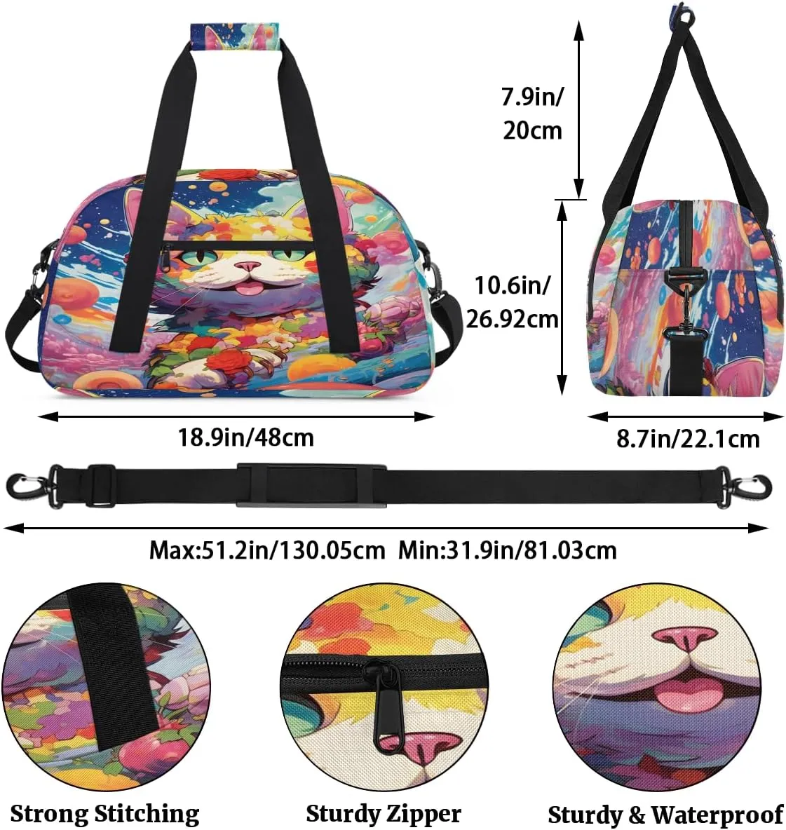 Ocean Cat Kids Overnighter Duffel Bags for Boys, Carry-On Size Sports Gym Bag with Front Zipper Pocket for School Practice or Overnight Travel Weekender Sleepover Tote Bag