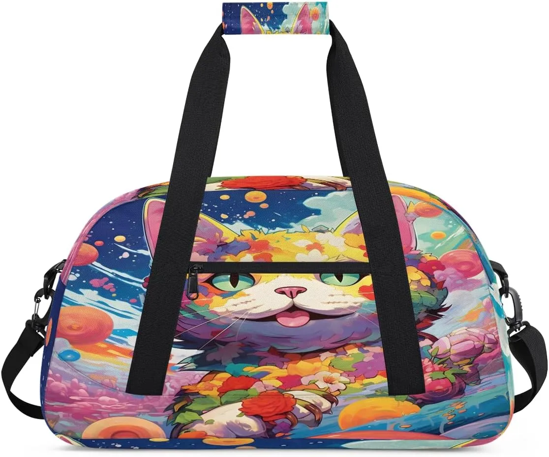 Ocean Cat Kids Overnighter Duffel Bags for Boys, Carry-On Size Sports Gym Bag with Front Zipper Pocket for School Practice or Overnight Travel Weekender Sleepover Tote Bag