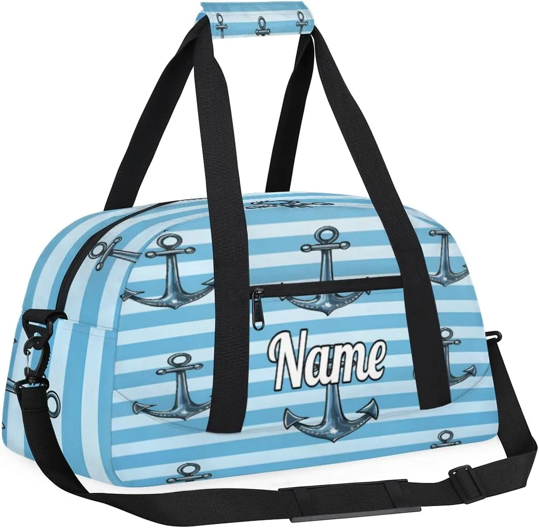 Ocean Sea Nautical Anchor Personalized Kids Gym Bag Custom Dance Bag with Name Sport Duffel Bag for Girls Boys Weekender Overnight Travel Bag