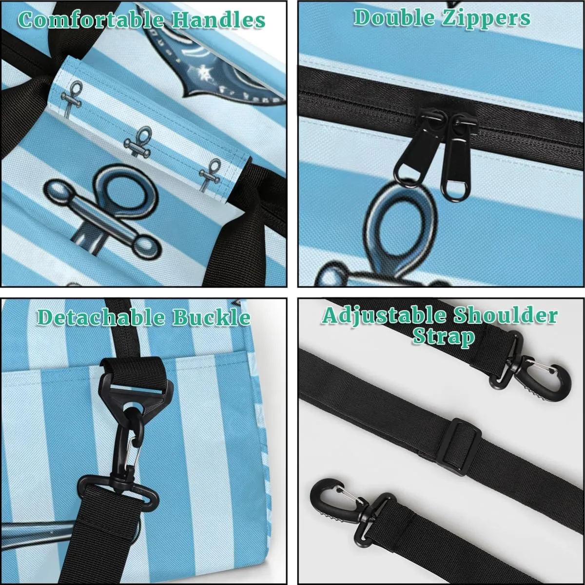Ocean Sea Nautical Anchor Personalized Kids Gym Bag Custom Dance Bag with Name Sport Duffel Bag for Girls Boys Weekender Overnight Travel Bag