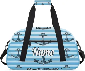 Ocean Sea Nautical Anchor Personalized Kids Gym Bag Custom Dance Bag with Name Sport Duffel Bag for Girls Boys Weekender Overnight Travel Bag