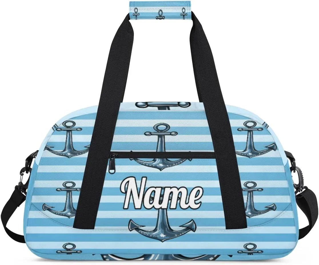 Ocean Sea Nautical Anchor Personalized Kids Gym Bag Custom Dance Bag with Name Sport Duffel Bag for Girls Boys Weekender Overnight Travel Bag