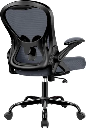 Office Chair Desk Chair, Ergonomic Mesh Computer Chair Home Office Desk Chairs, Swivel Task Chair Mid Back Breathable Rolling Chair with Adjustable Lumbar Support Flip Up Armrest (Dark Gray)
