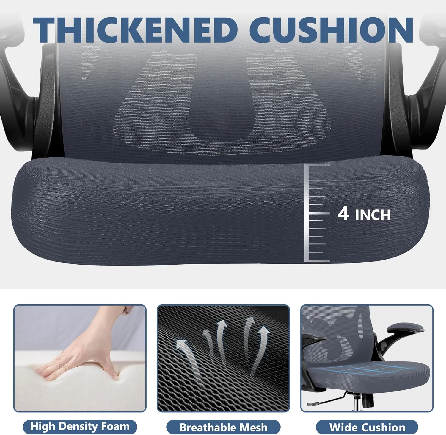 Office Chair Desk Chair, Ergonomic Mesh Computer Chair Home Office Desk Chairs, Swivel Task Chair Mid Back Breathable Rolling Chair with Adjustable Lumbar Support Flip Up Armrest (Dark Gray)