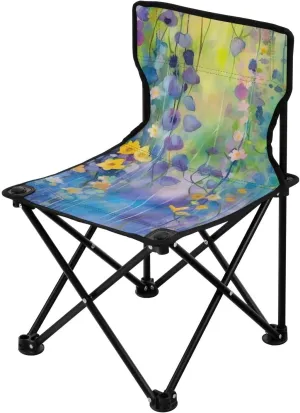Oil Color Flower Portable Outdoor Folding Chair Anti-Slip Padded Oxford Cloth Stool Camping Chair Small for Beach Hiking Fishing Gardening Quad Camp Chair