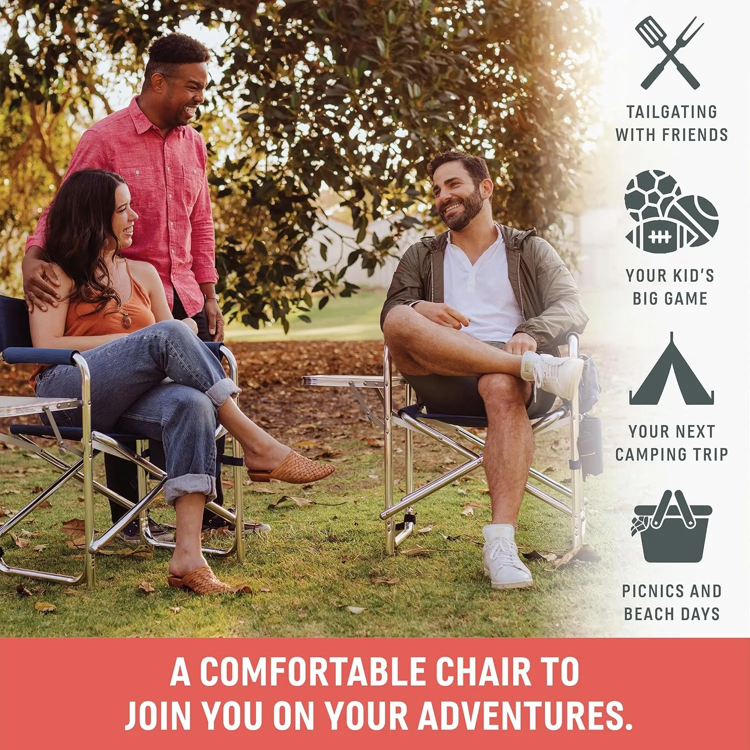 ONIVA - a Picnic Time brand - Sports Chair with Side Table, Beach Chair, Camp Chair for Adults, (Pink)