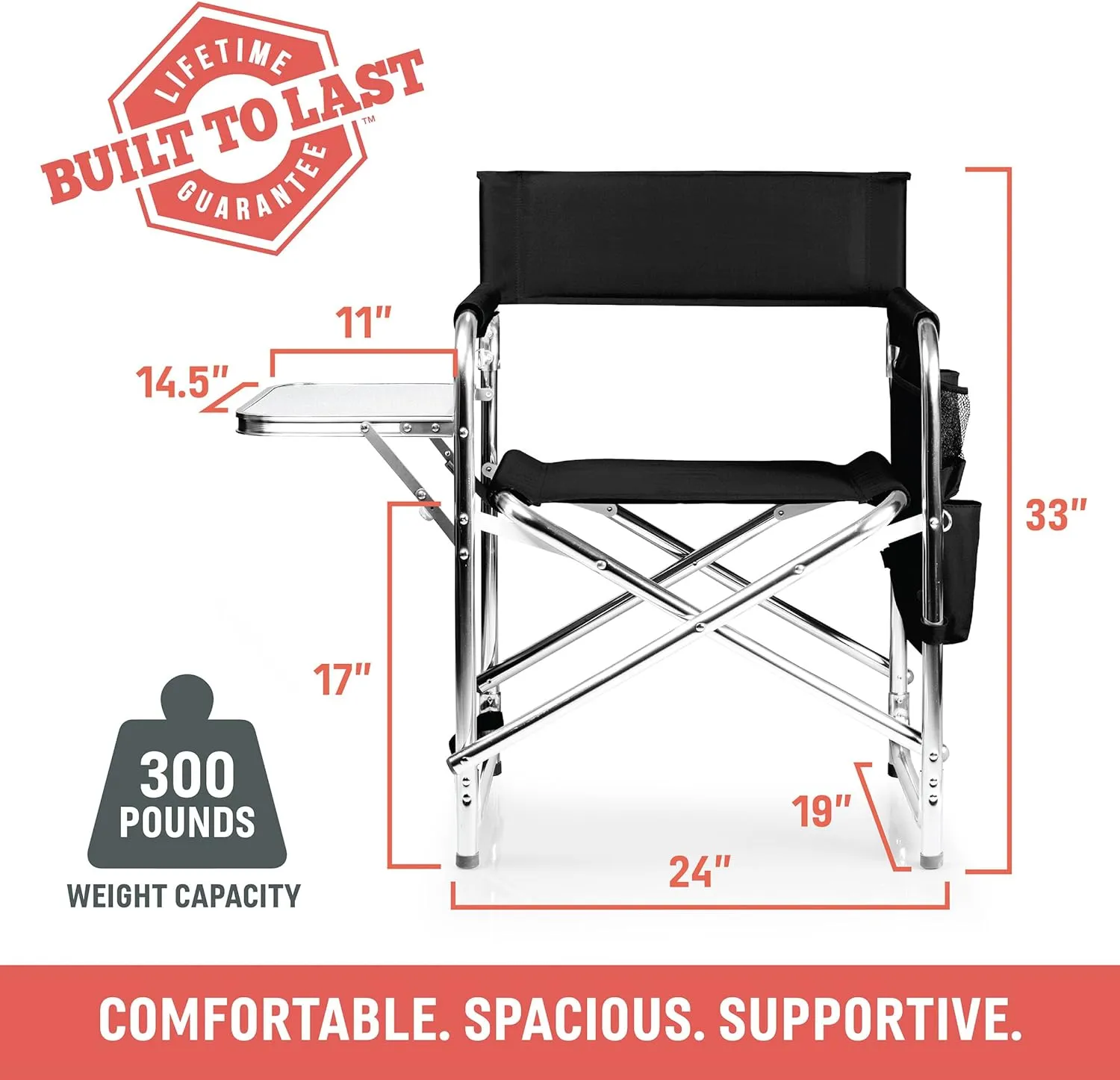ONIVA - a Picnic Time brand - Sports Chair with Side Table, Beach Chair, Camp Chair for Adults, (Pink)