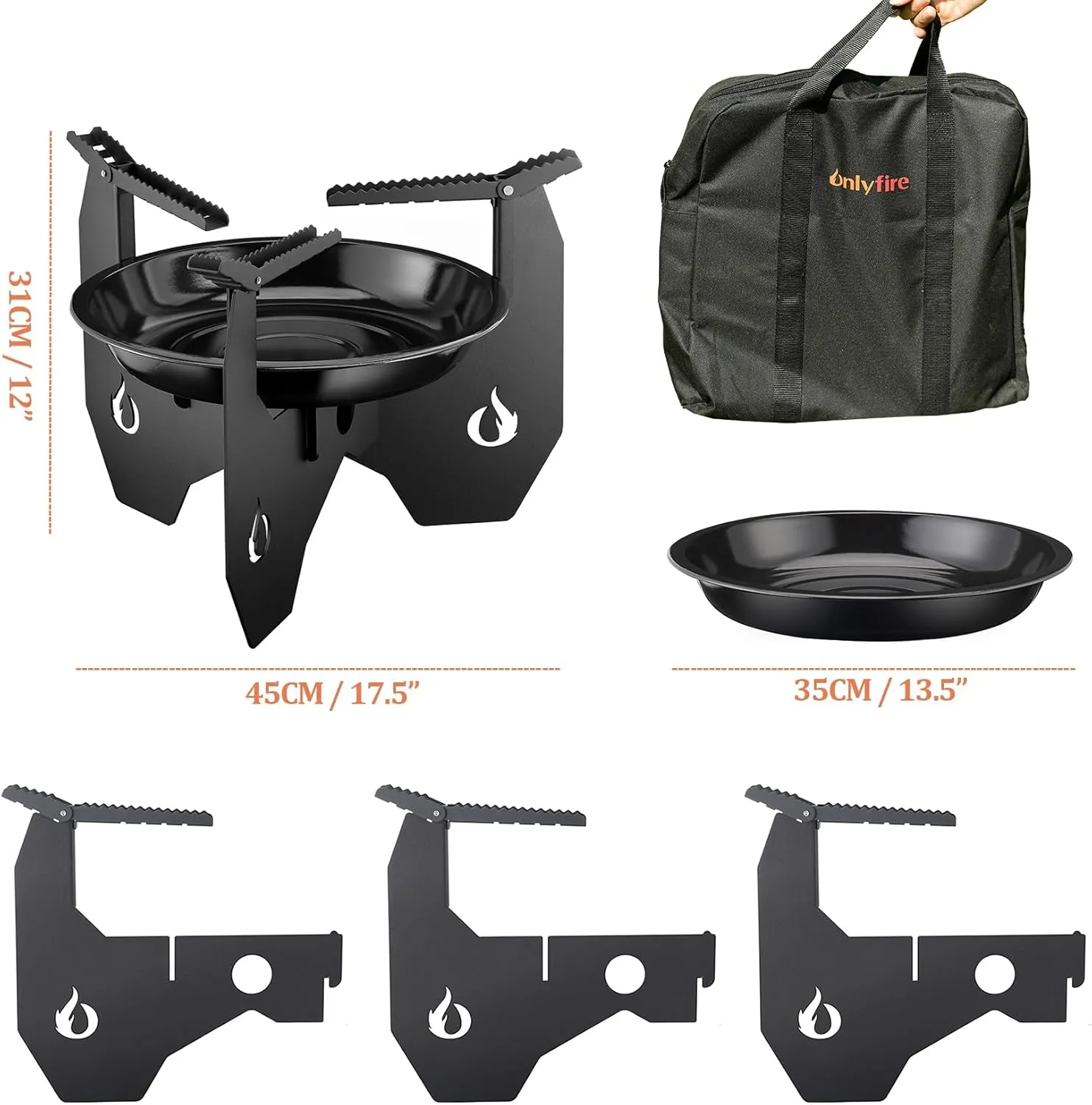 ONLYFIRE Portable Camping Stove with Carry Bag, Detachable Dutch Oven Stand with Foldable Pot Brackets, Outdoor Wood Charcoal Stove for Camping Hiking Picnic Patio Cooking, GS340