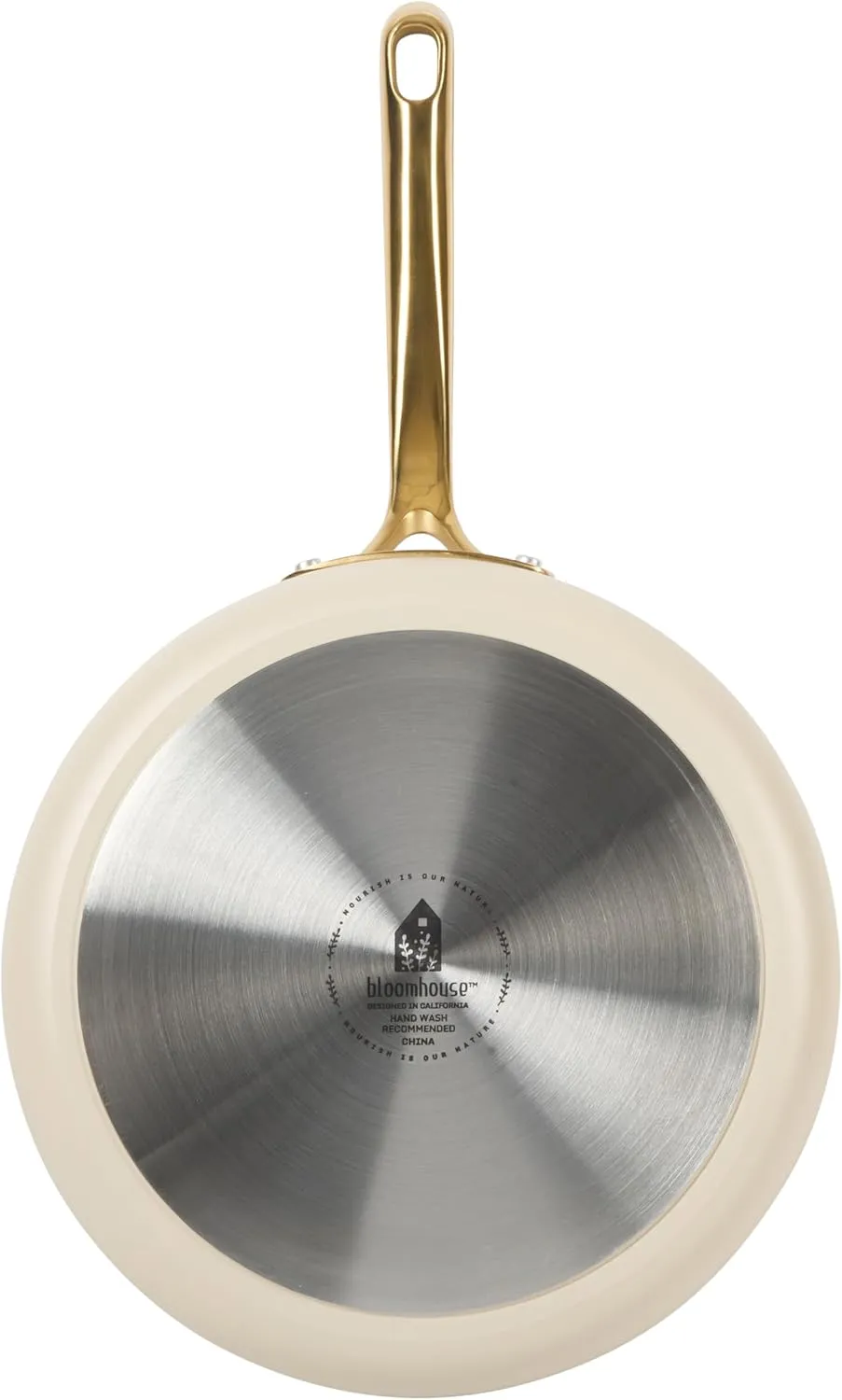 Oprah's Favorite Things - 10 Inch Heavy Duty Aluminum Premium PFA Free Ceramic Nonstick Saute/Deep Frying Pan Skillet with Lid - Almond Cream w/Gold Handle