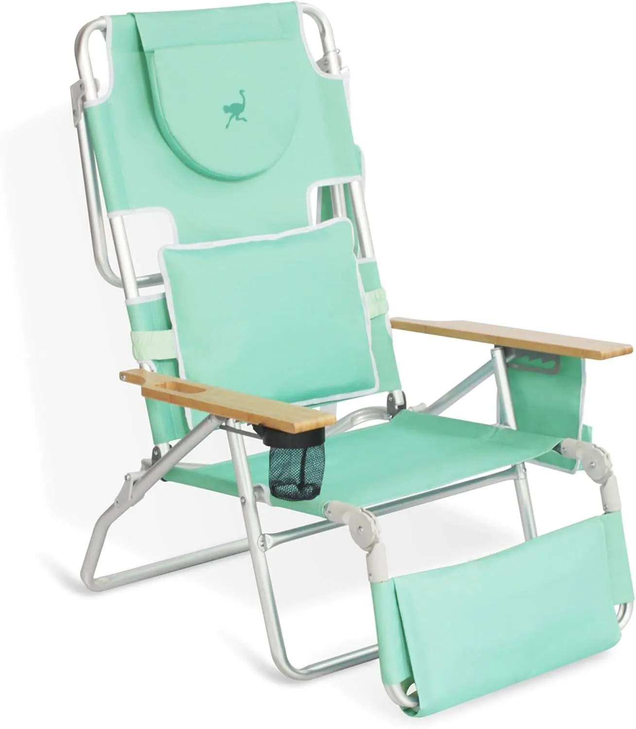 Ostrich Deluxe Padded 3-N-1 Lightweight Portable Adjustable Outdoor Folding Chair for Lawn Beach Lake Camping Lounge with Footrest, Teal (2 Pack)