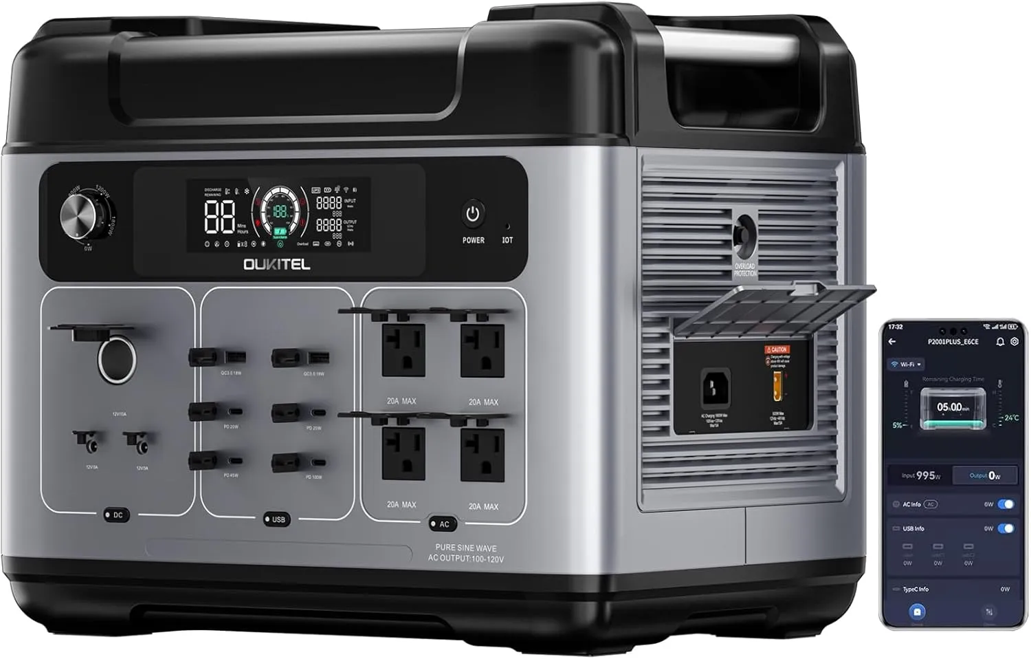 OUKITEL P2001 Plus 2400W Solar Generator, 2048Wh Solar Power Station (Peak 4800W) with 13 Outlets, 1800W Fast Charging, APP Control LiFePO4 Battery for Home Backup, Outdoors Camping, Emergency, RV