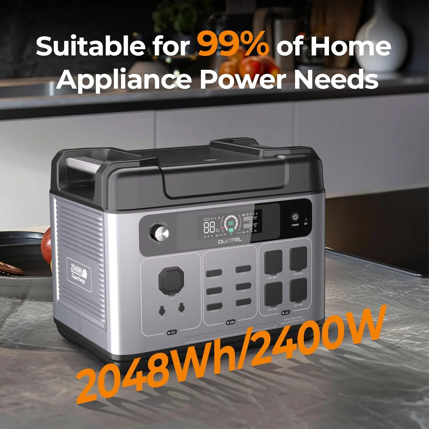 OUKITEL P2001 Plus 2400W Solar Generator with 2x200W Solar Panels, 2048Wh Solar power station with 4 AC Outlets (5000W Peak), 1.5H Full Charging, APP Control Battery Backup for Home, Camping & RVs