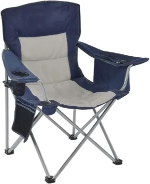 Outdoor Camp Chairs, Padded Deck Chair Lightweight Durable Compact Portable Folding Fishing Chair Beach Casual Backrest Chair with Side Pockets Lawn Chairs Adults(Blue)