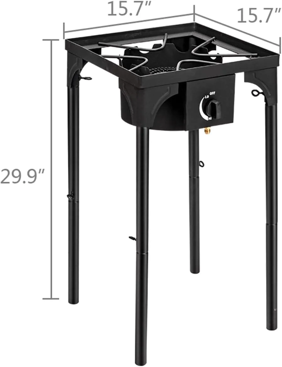 Outdoor Camp Stove High Pressure Propane Gas Cooker Portable Cast Iron Patio Cooking Burner with Removable Legs, Adjustable Heat Dial for Backyard BBQ, Baking and Stir Frying(Single Burner 75000-BTU)