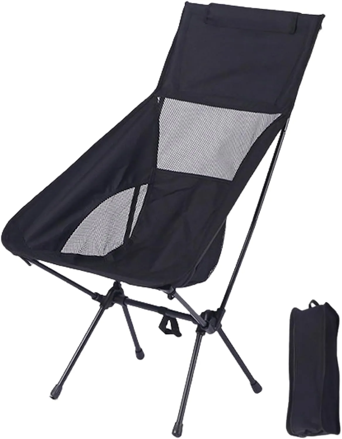 Outdoor Folding Chair, Portable Lightweight Camping Moon Chair with Breathable Mesh Seat, Collapsible Stool for Fishing Beach Picnic Heavy Duty, Stool Heavy Duty for Hiking Black