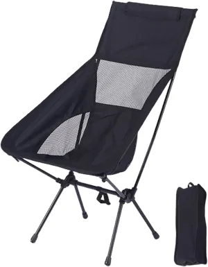 Outdoor Folding Chair, Portable Lightweight Camping Moon Chair with Breathable Mesh Seat, Collapsible Stool for Fishing Beach Picnic Heavy Duty, Stool Heavy Duty for Hiking Black