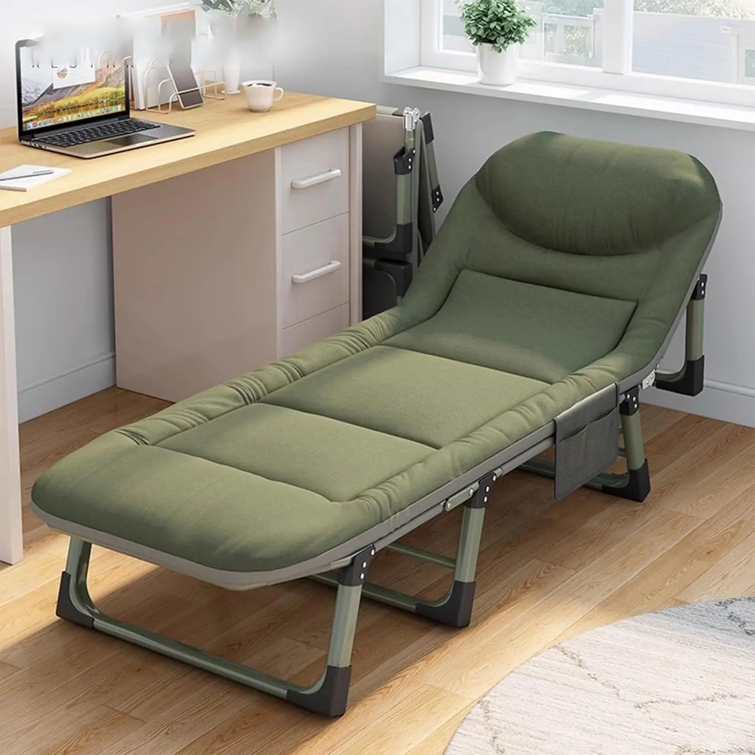 Outdoor Folding Cot, Adjustable 6 Positions Reclining Portable Outdoor Cot, Portable Camping Bed for Outdoor Camping Office Use(180 * 60 * 28cm/70.9 * 23.6 * 11in)