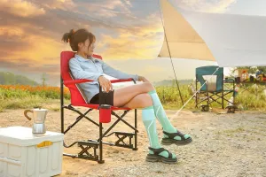 Outdoor Freestyle Rocker Camping Chair Portable Folding Rocking Chair with Solid, Durable Armrests, Drink Holder & Comfortable Backrest (Red)