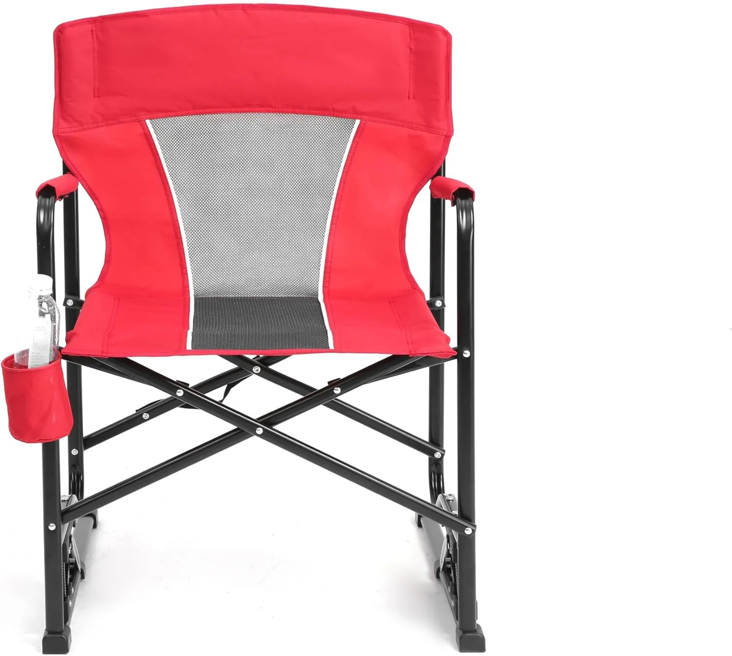 Outdoor Freestyle Rocker Camping Chair Portable Folding Rocking Chair with Solid, Durable Armrests, Drink Holder & Comfortable Backrest (Red)