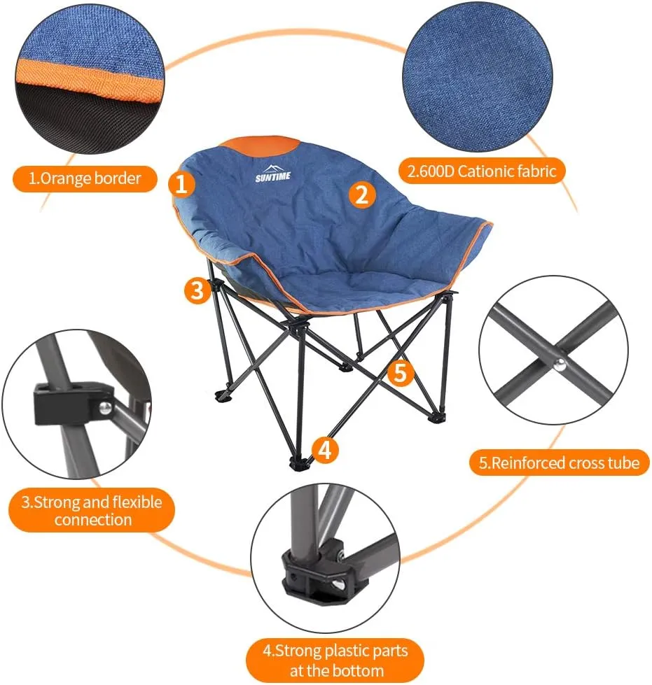 OUTDOOR LIVING SUNTIME Sofa Chair, Oversize Padded Moon Leisure Portable Stable Comfortable Folding Chair for Camping, Hiking, Carry Bag