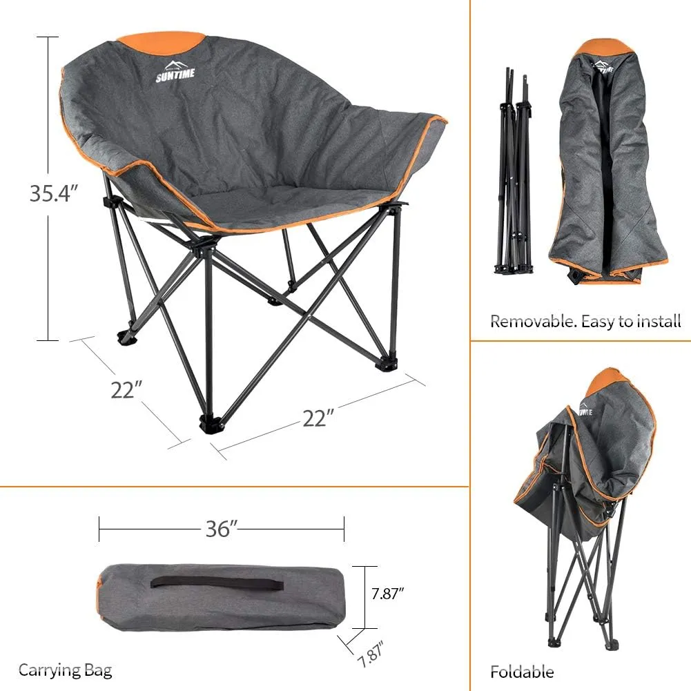 OUTDOOR LIVING SUNTIME Sofa Chair, Oversize Padded Moon Leisure Portable Stable Comfortable Folding Chair for Camping, Hiking, Carry Bag