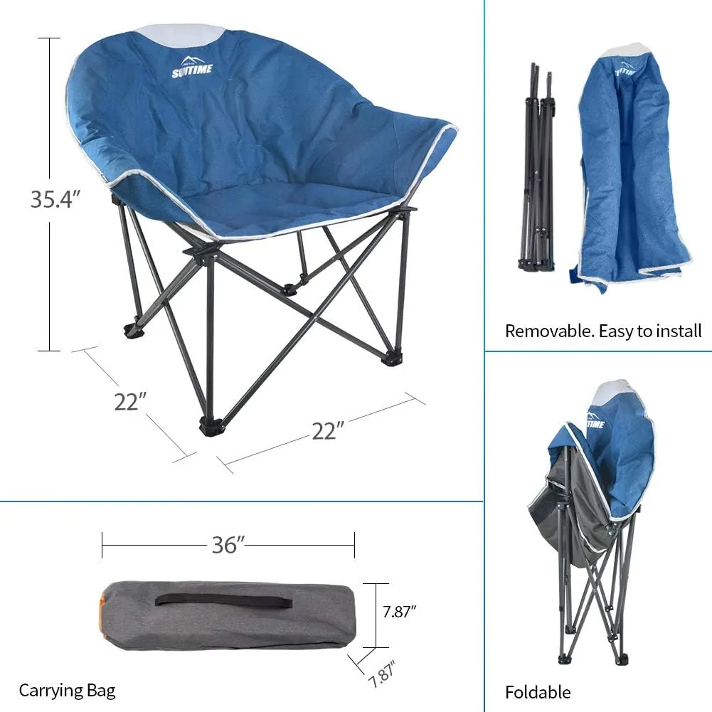OUTDOOR LIVING SUNTIME Sofa Chair, Oversize Padded Moon Leisure Portable Stable Comfortable Folding Chair for Camping, Hiking, Carry Bag