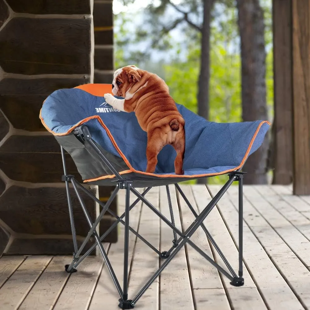 OUTDOOR LIVING SUNTIME Sofa Chair, Oversize Padded Moon Leisure Portable Stable Comfortable Folding Chair for Camping, Hiking, Carry Bag