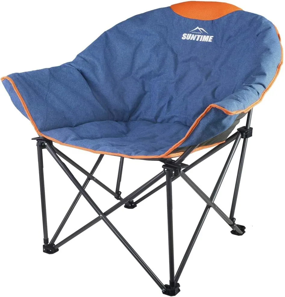 OUTDOOR LIVING SUNTIME Sofa Chair, Oversize Padded Moon Leisure Portable Stable Comfortable Folding Chair for Camping, Hiking, Carry Bag
