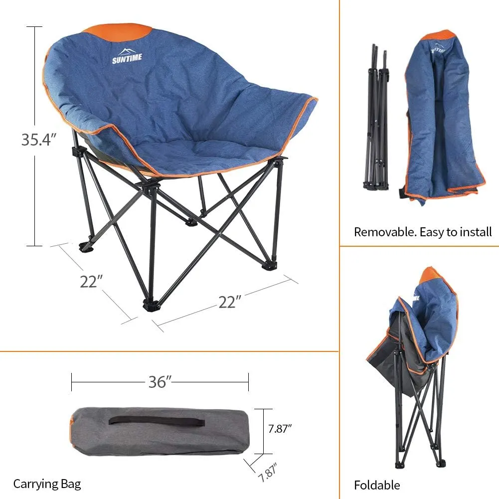 OUTDOOR LIVING SUNTIME Sofa Chair, Oversize Padded Moon Leisure Portable Stable Comfortable Folding Chair for Camping, Hiking, Carry Bag