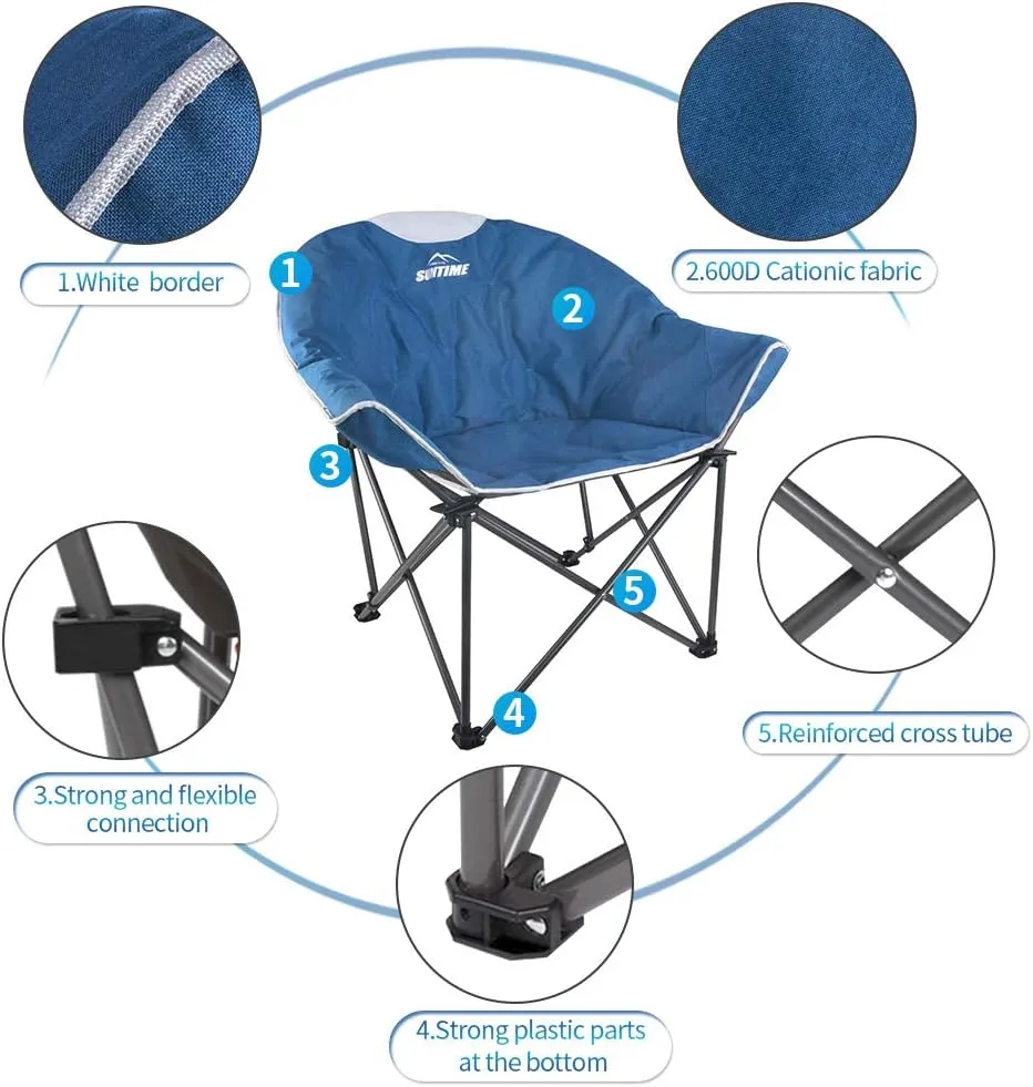 OUTDOOR LIVING SUNTIME Sofa Chair, Oversize Padded Moon Leisure Portable Stable Comfortable Folding Chair for Camping, Hiking, Carry Bag