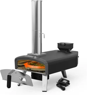 Outdoor Pizza Oven 12" Wood Pellet Pizza Oven with Rotating Round Pizza Stone, Portable Pizza Stove for Outside Backyard Camping Picnics