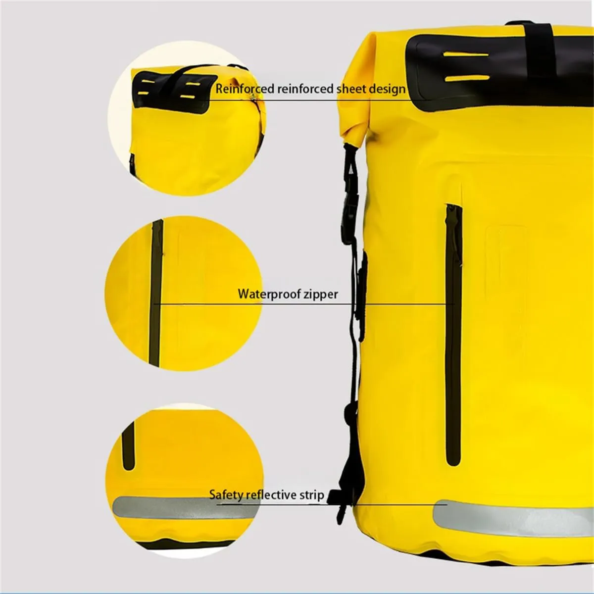 Outdoor PVC Waterproof Dry Backpack Water Floating Bag Roll Top Sack, Dry Backpack Waterproof Surfing Swimming Kayaking (Grey,55L)
