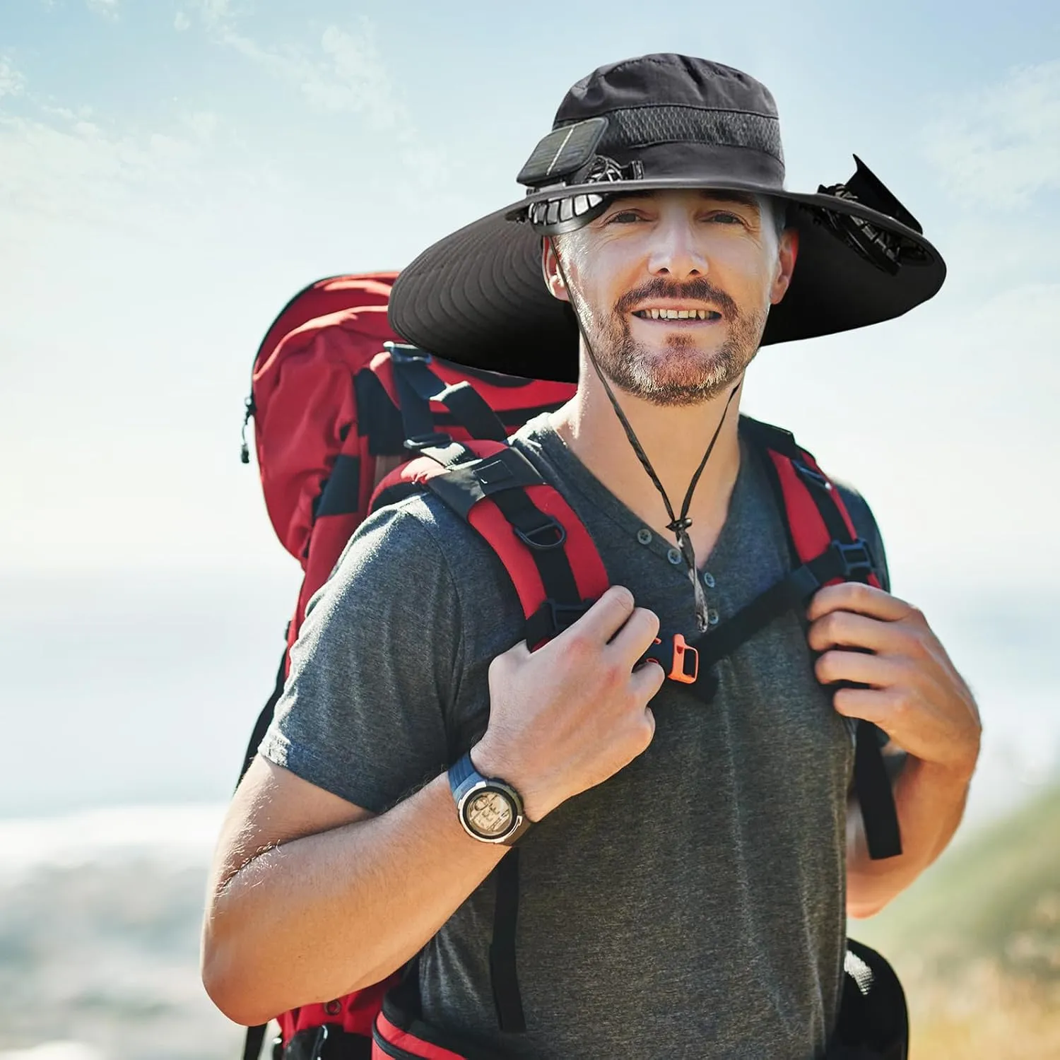Outdoor Ultralight Wide Brim Solar Fan Hat, Built-in Solar Power Panel & USB Charging Fishing Hats