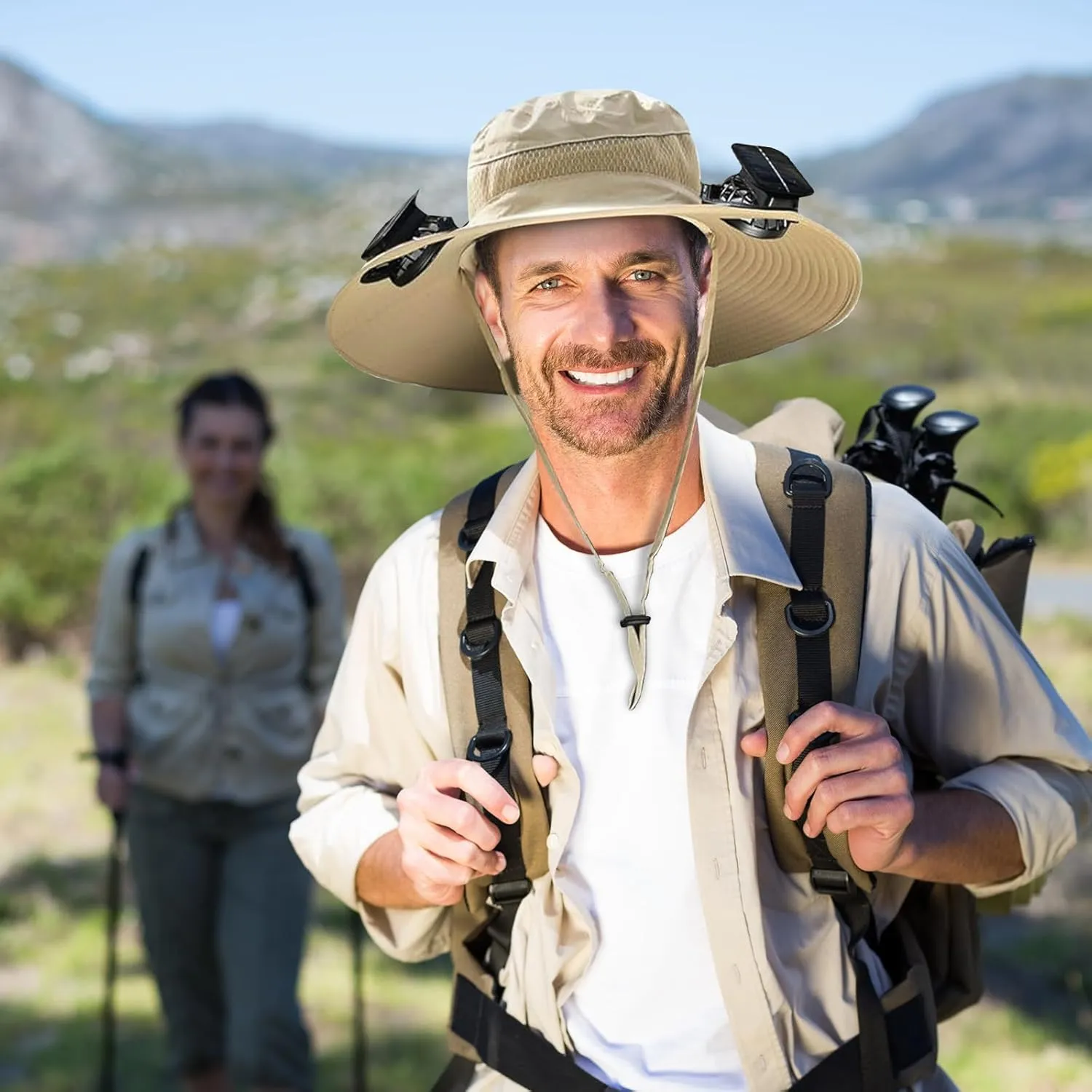 Outdoor Ultralight Wide Brim Solar Fan Hat, Built-in Solar Power Panel & USB Charging Fishing Hats